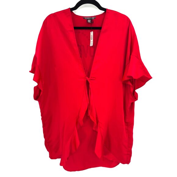 NWT VICTORIA'S SECRET Red Flutter Sleeve "Love" Lightweight Satin Robe One Size - Picture 1 of 6